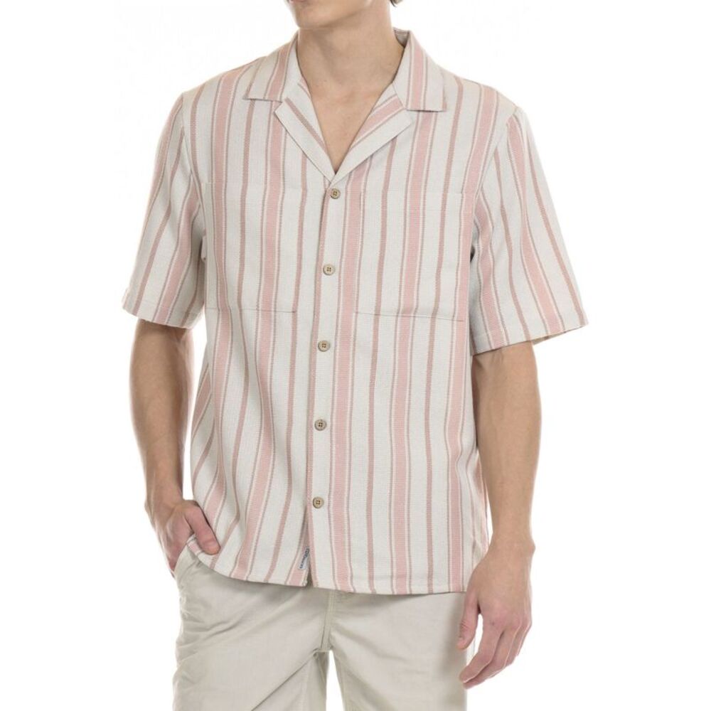 Original Paperbacks Mens Del Mar Stretch Weave Camp Shirt Large Rose - NWT